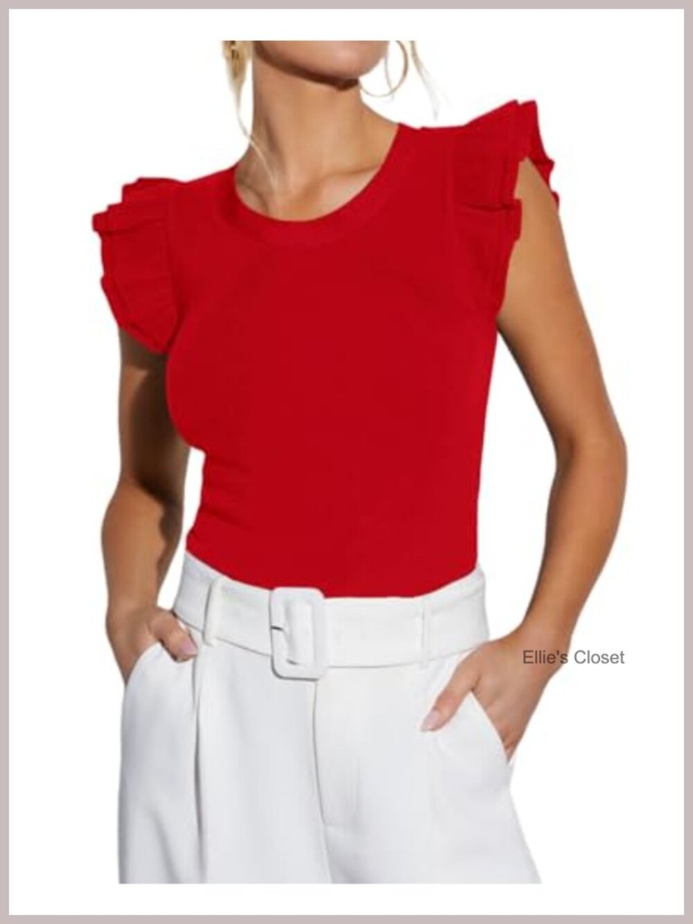 Ezbelle Women's Ribbed Knit Sleeveless Ruffle Tank Top, Trendy Summer Blouse